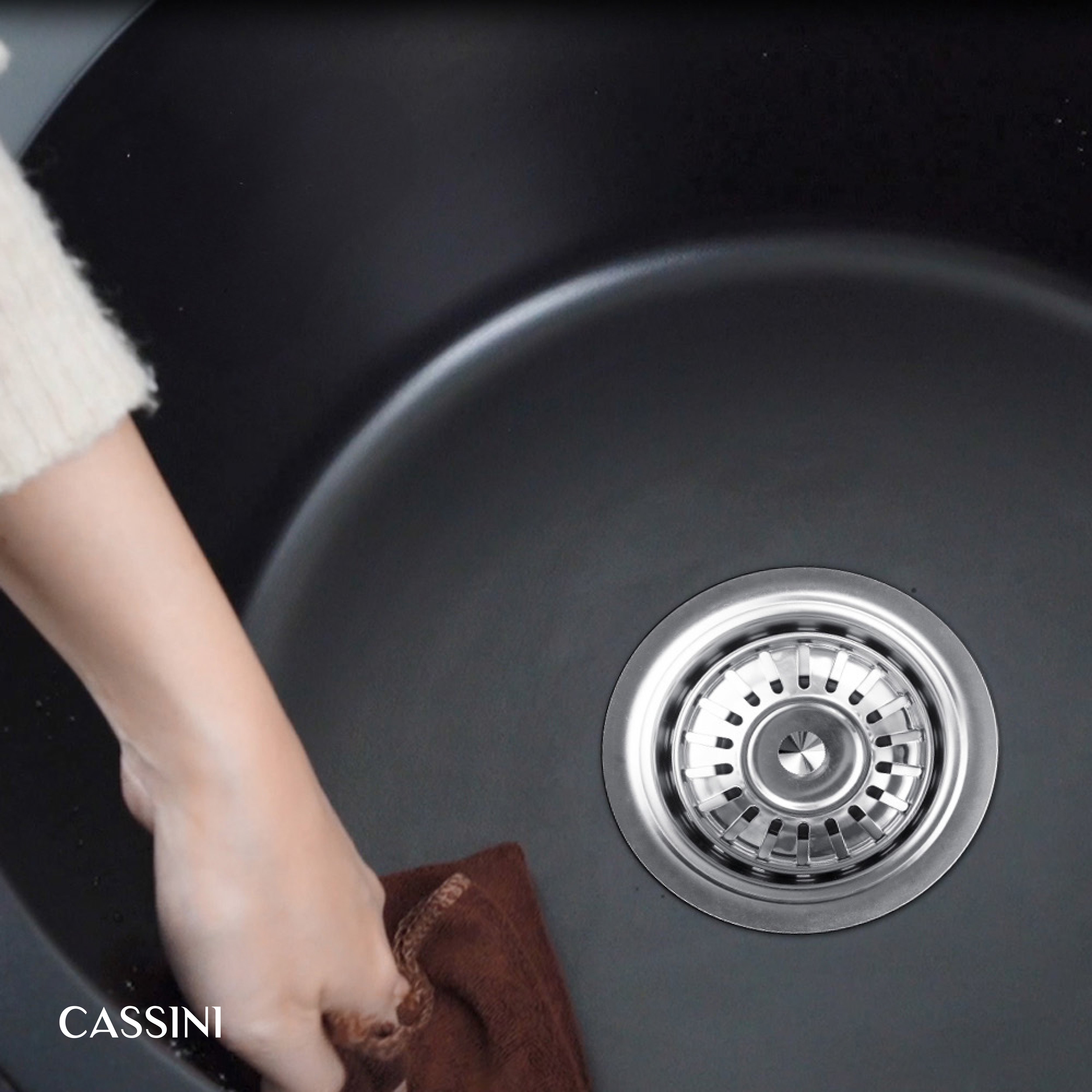Cassini Black Round Single Bowl Granite Sink