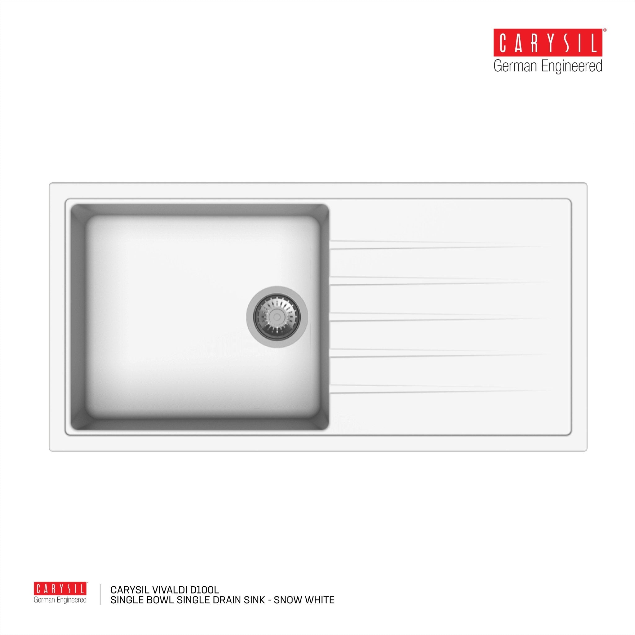 Carysil Vivaldi D100L - Single Bowl Single Drain Sink - Cassini - Sinks, Tapware & Accessories