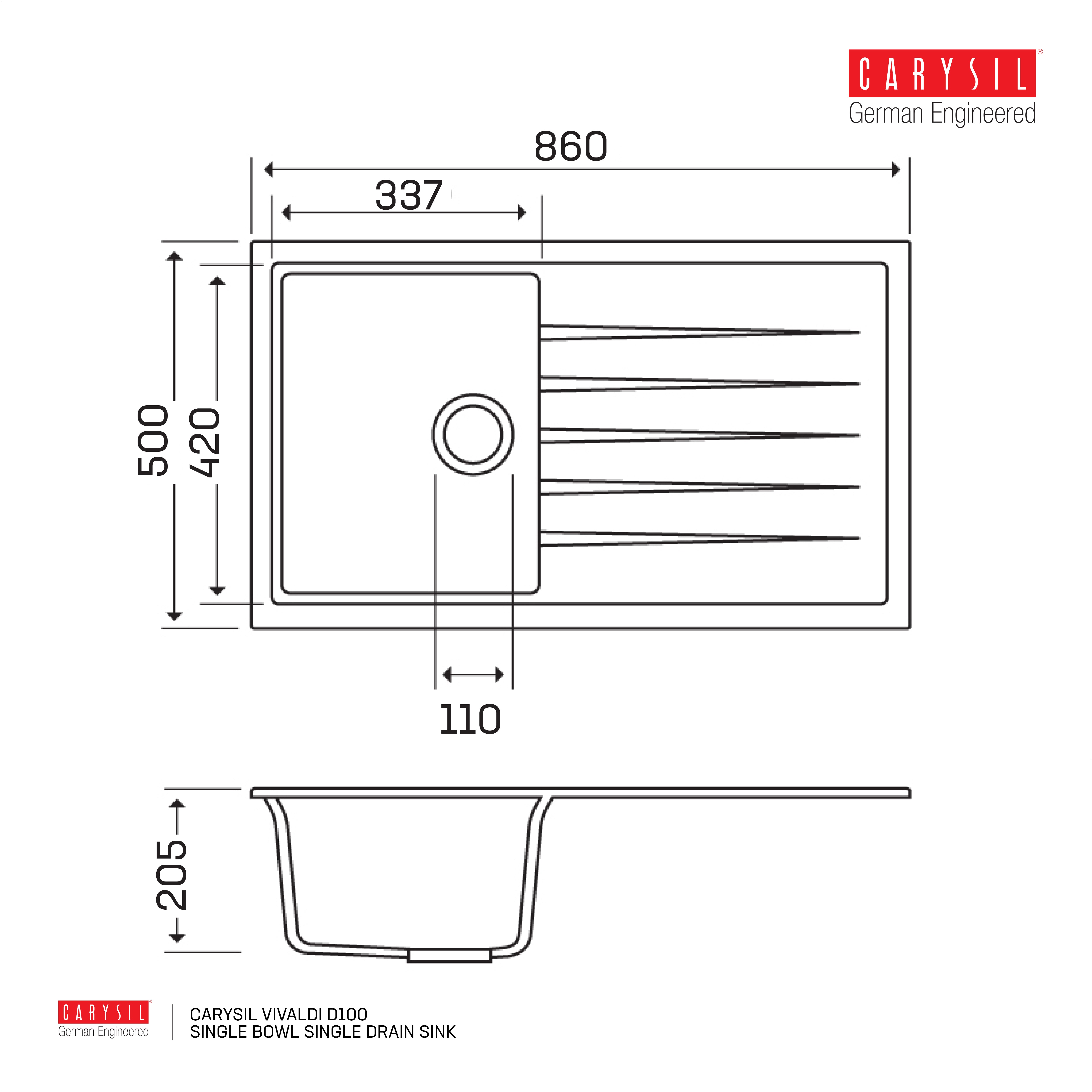 Carysil Vivaldi D100 - Single Bowl Single Drain Sink