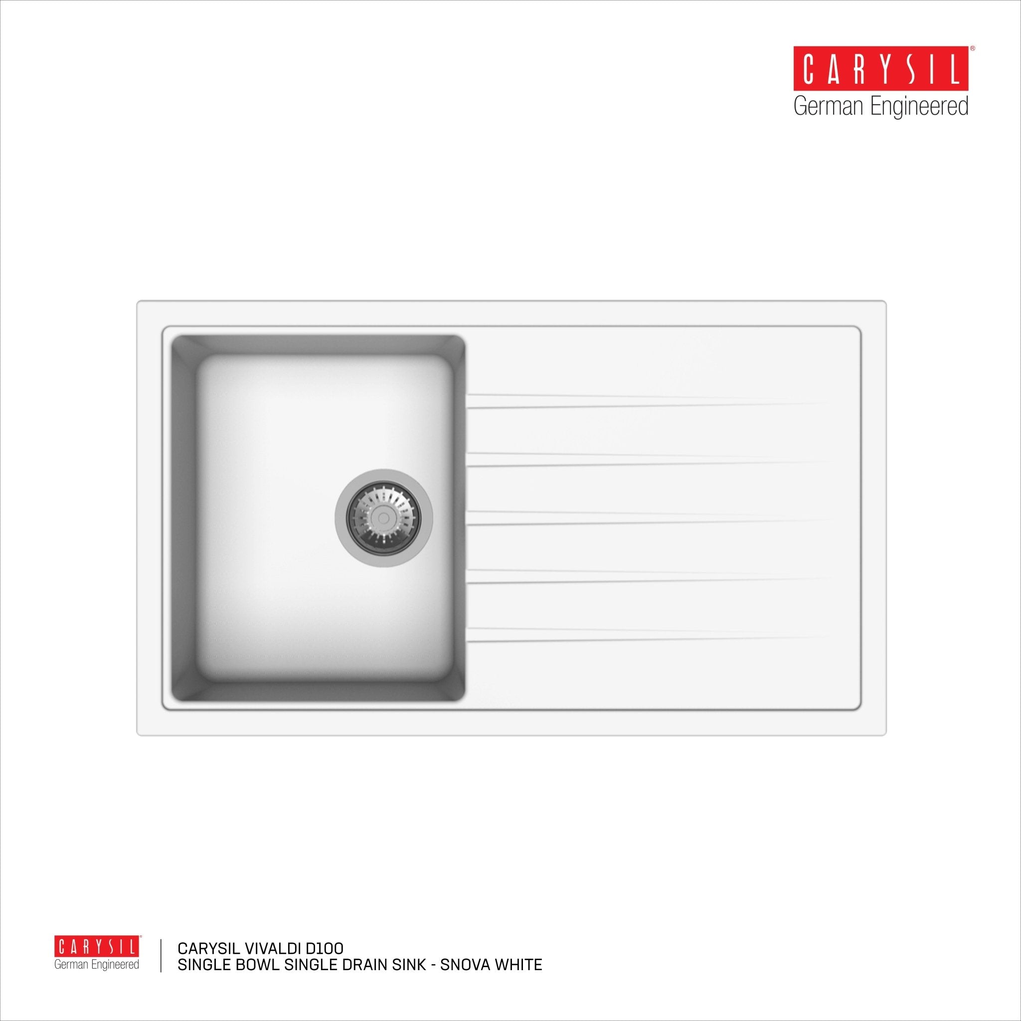 Carysil Vivaldi D100 - Single Bowl Single Drain Sink - Cassini - Sinks, Tapware & Accessories