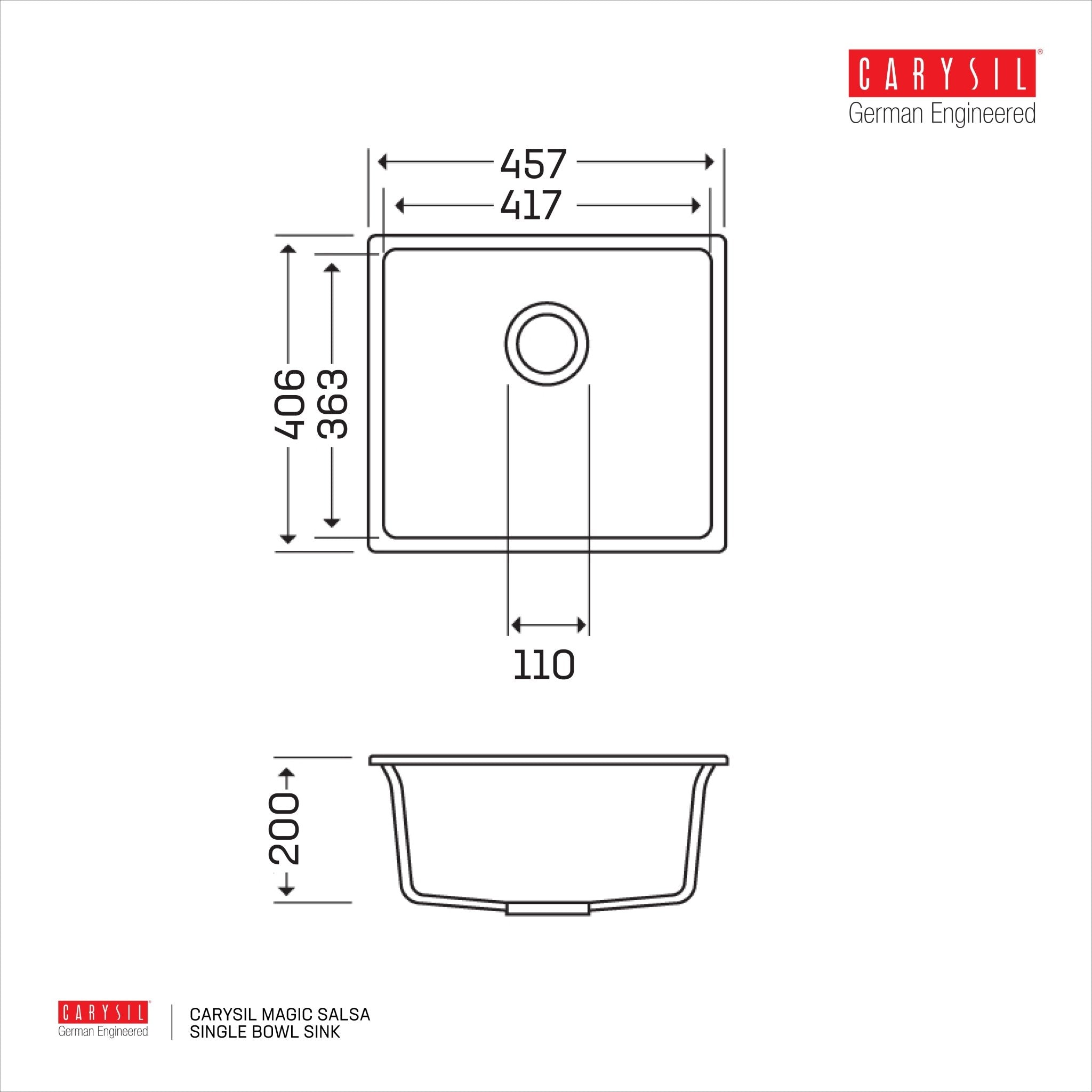 Carysil Magic Salsa - 457 X 406 Single Bowl Sink - Cassini - Sinks, Tapware & Accessories