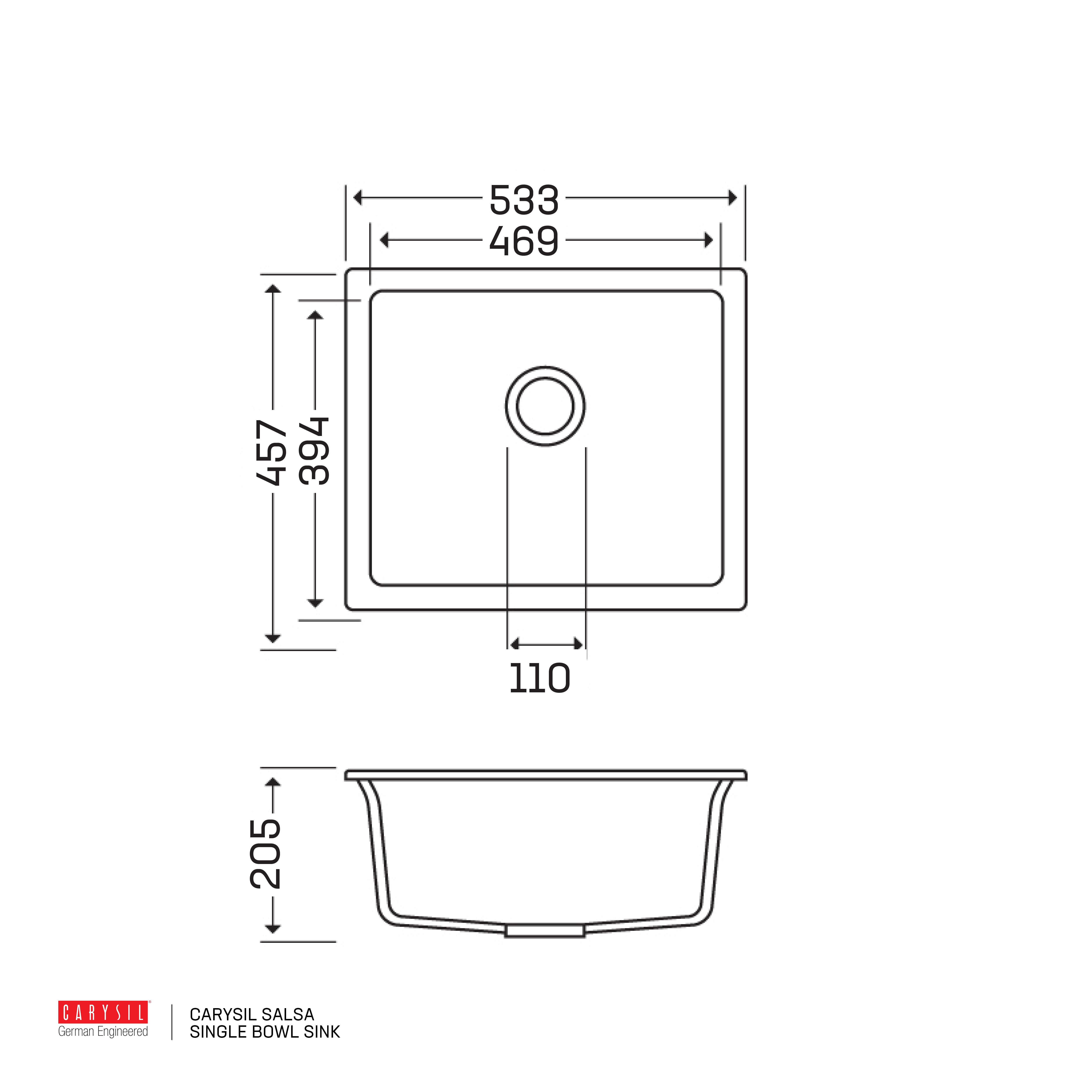 Carysil Salsa - 533 X 457 Single Bowl Sink