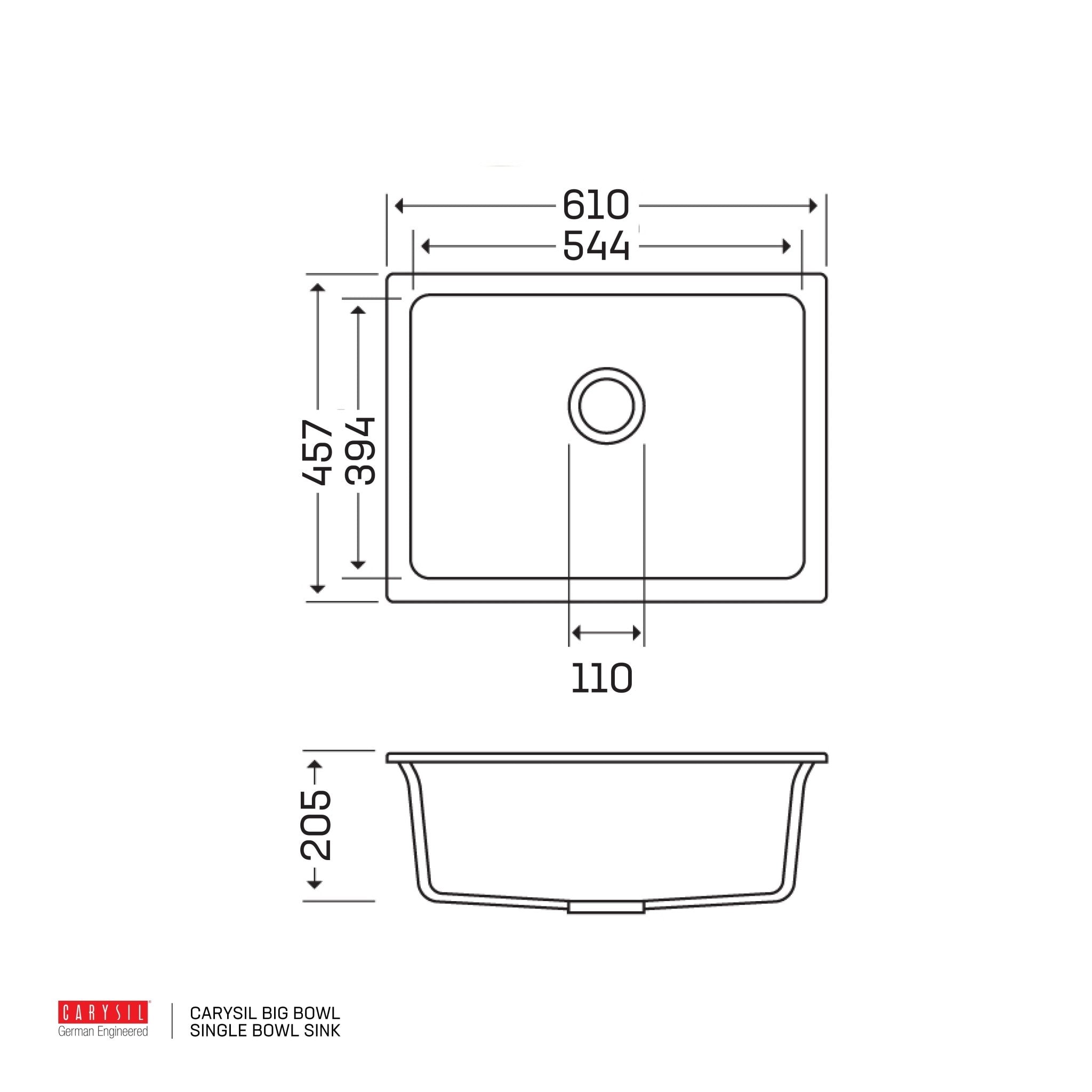 Carysil Big Bowl - 610 X 457 Single Bowl Sink - Cassini - Sinks, Tapware & Accessories