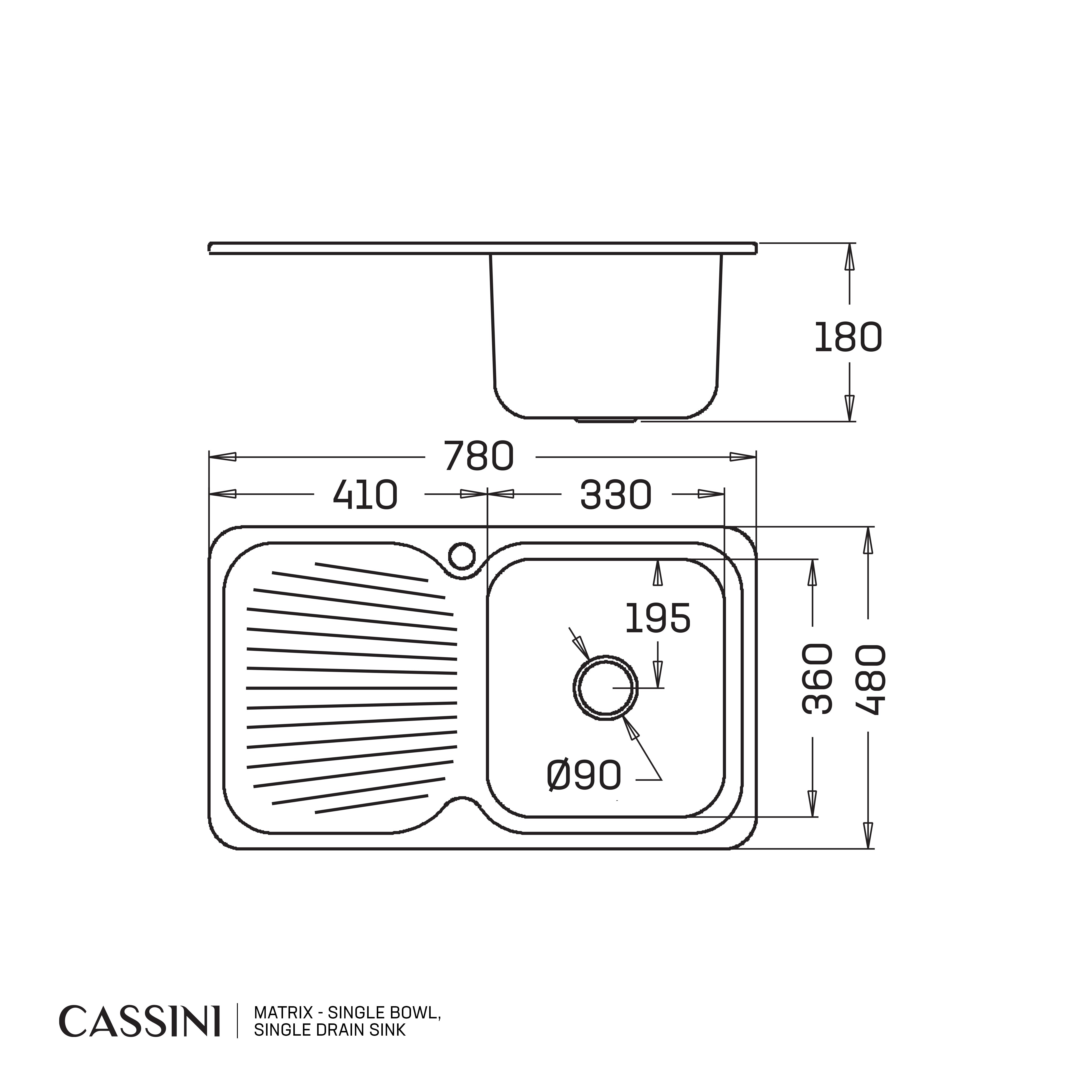 CASSINI MATRIX - Single Bowl, Single Drain Sink