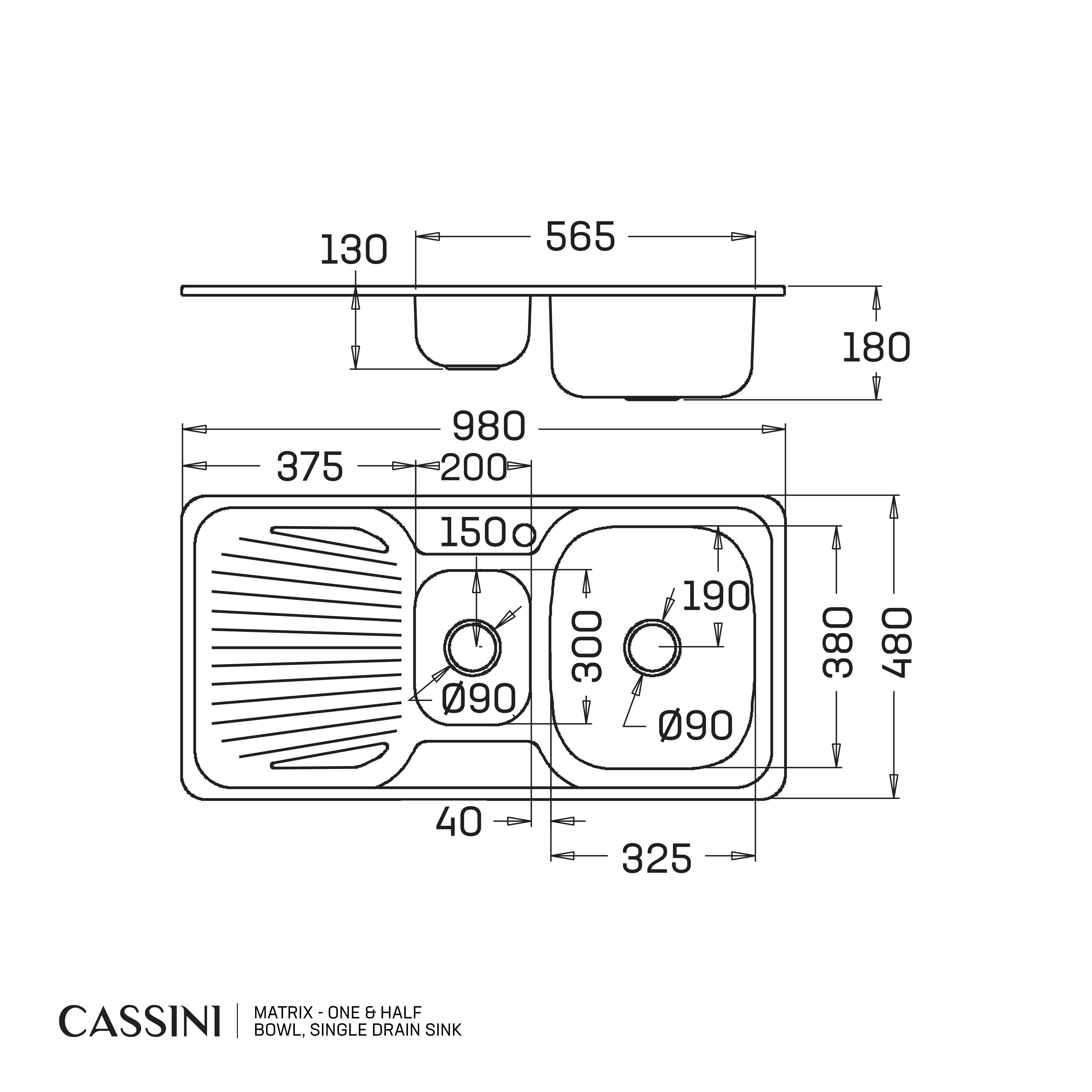 CASSINI MATRIX - One & Half Bowl, Single Drain Sink