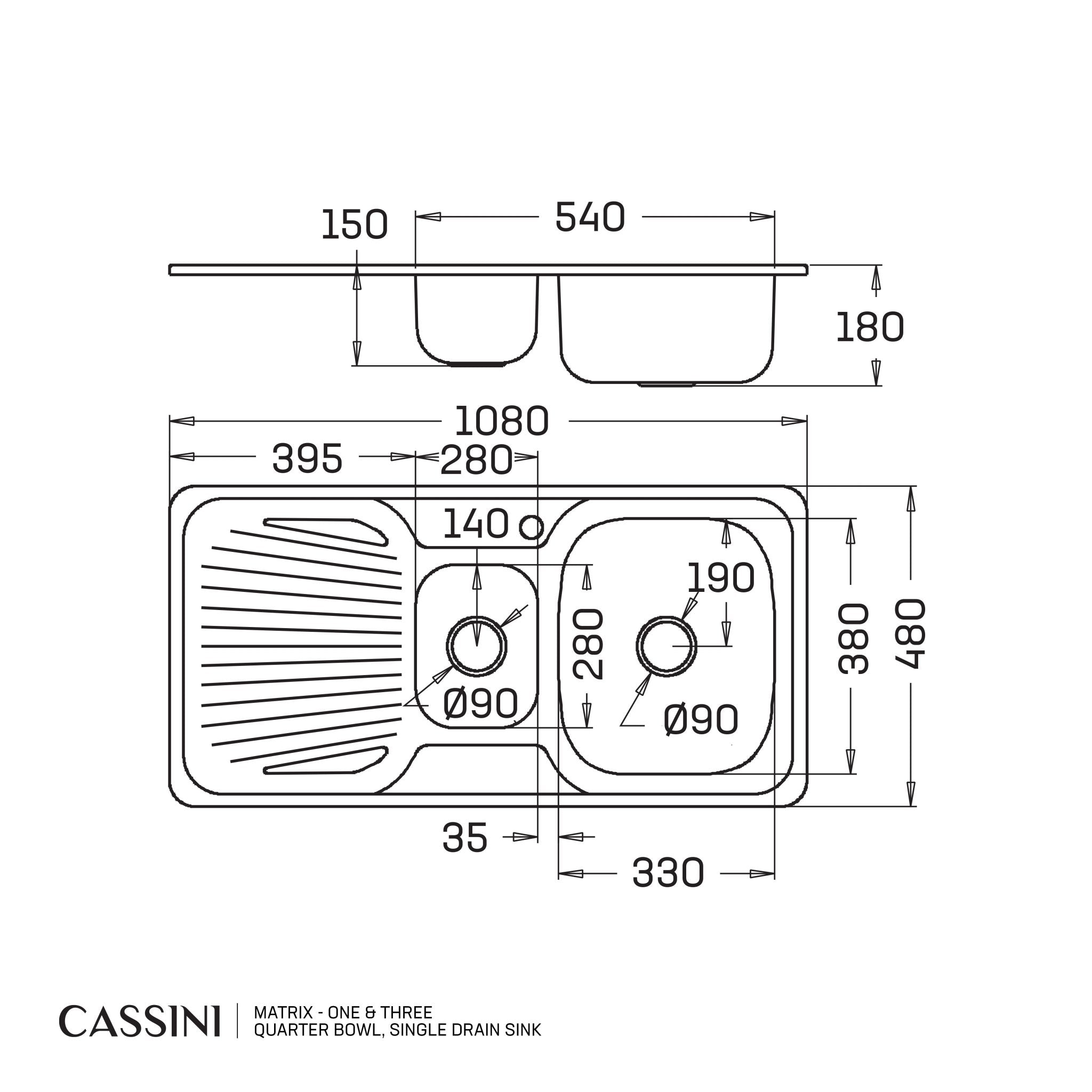 CASSINI MATRIX - One & Three Quarter Bowl, Single Drain Sink - Cassini - Sinks, Tapware & Accessories
