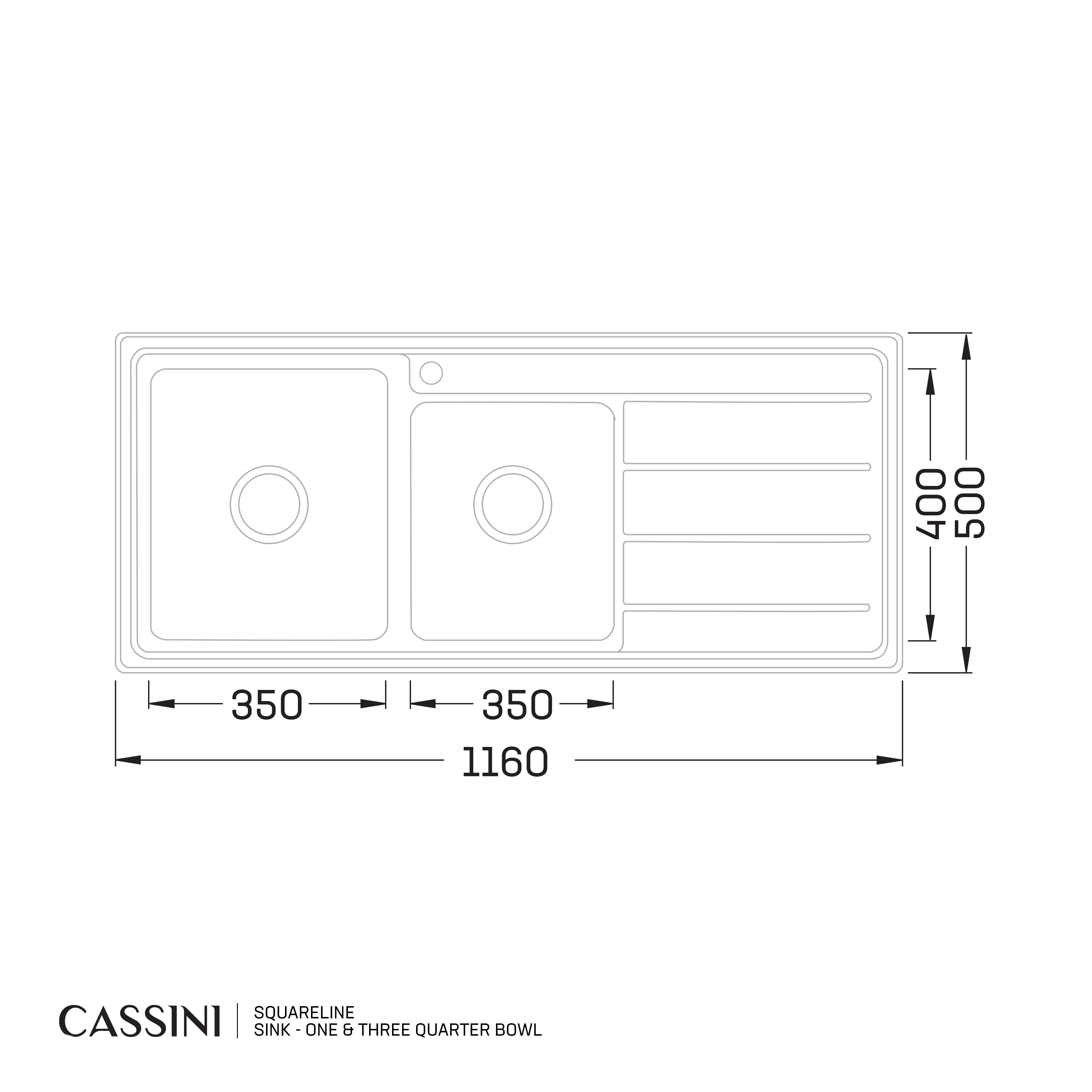 CASSINI - SquareLine Sink - One & Three Quarter Bowl